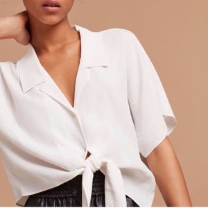 Aritzia Wilfred Free Tie Front White Blouse Large